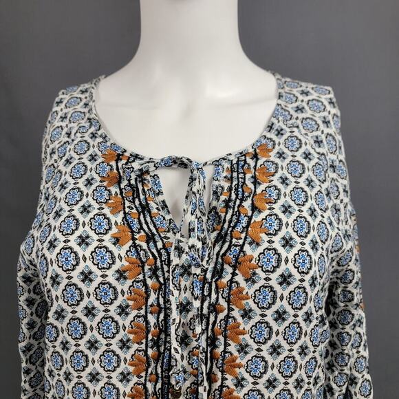 Skies Are Blue Boho Mini Dress S Embroidered Sleeve Print Border Boho-Chic - Picture 2 of 7